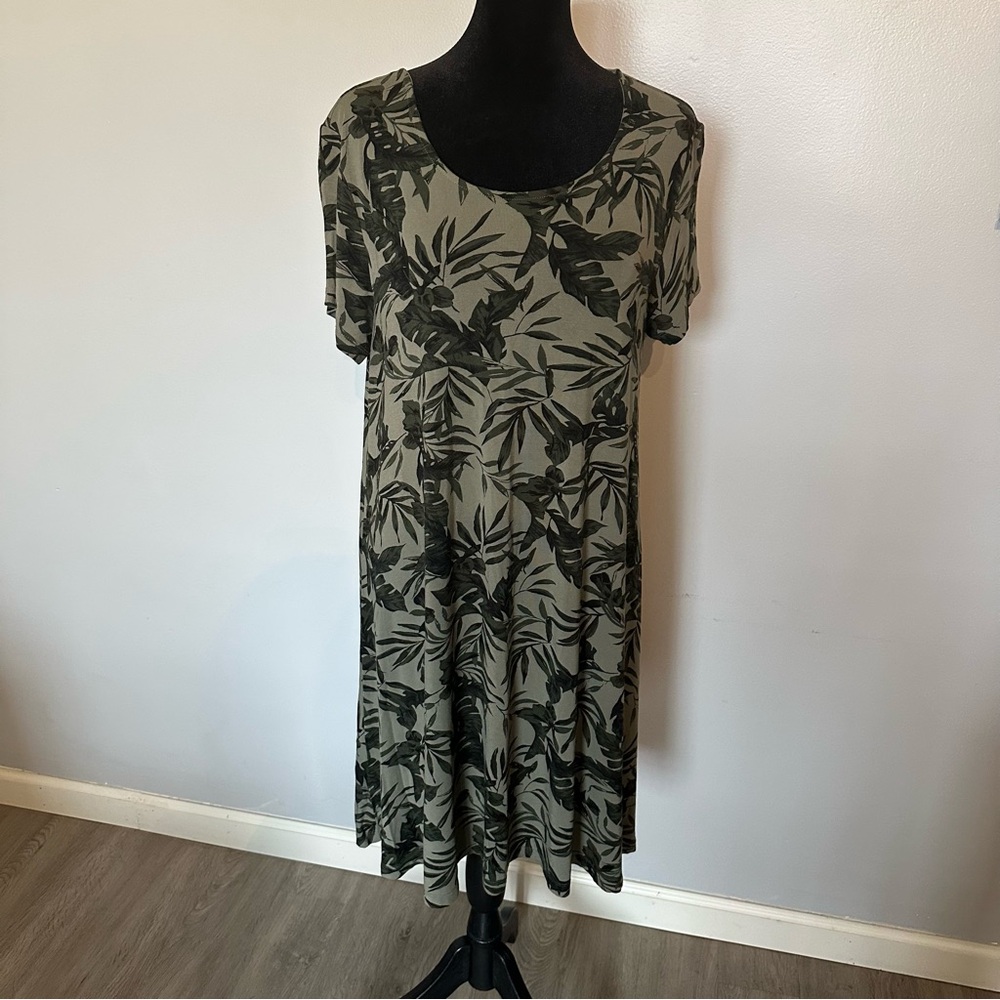 Old Navy Olive Green Leaf Print Midi Dress